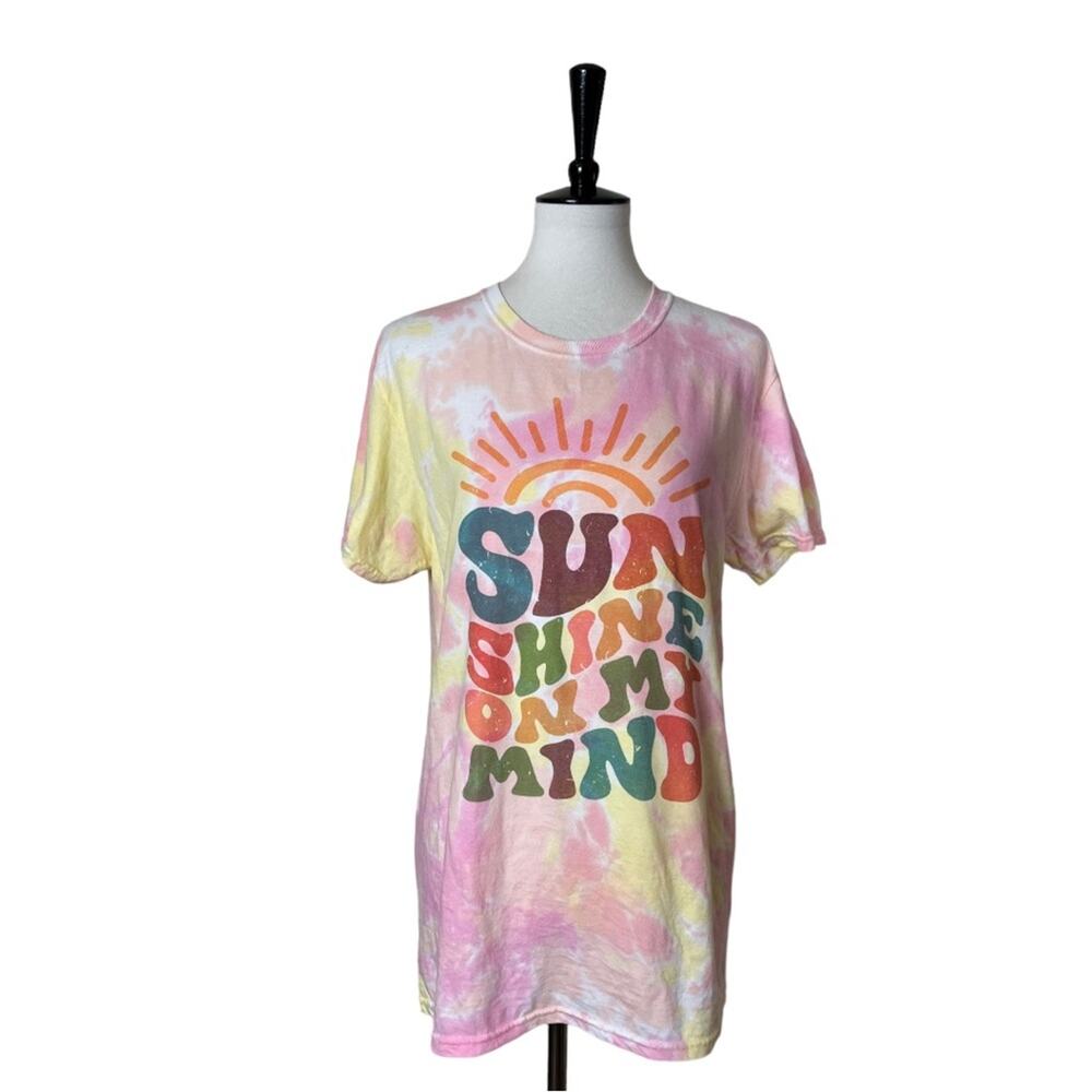 Jerzees Tee Shirt Graphic Pink Tie Dye Boho Sunshine Short Sleeve Women’s M